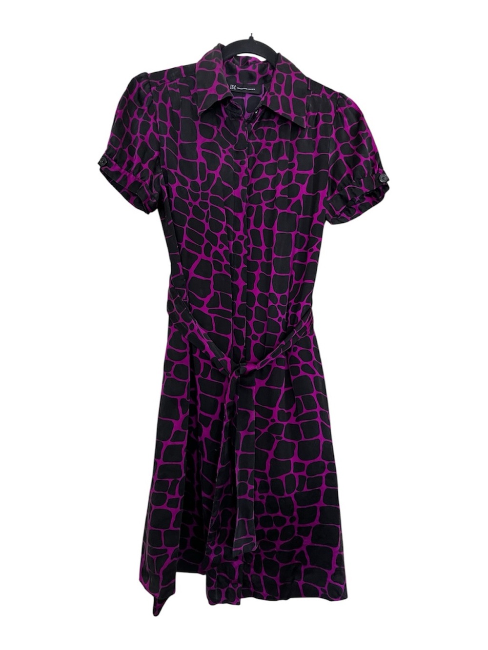 INC International Concepts Black and Purple Printed Midi Shirt Dress Sz 8